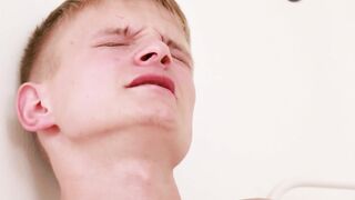 Military twink Kenton slides into a toy