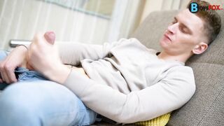 Emptying his Big Twink Cock after work